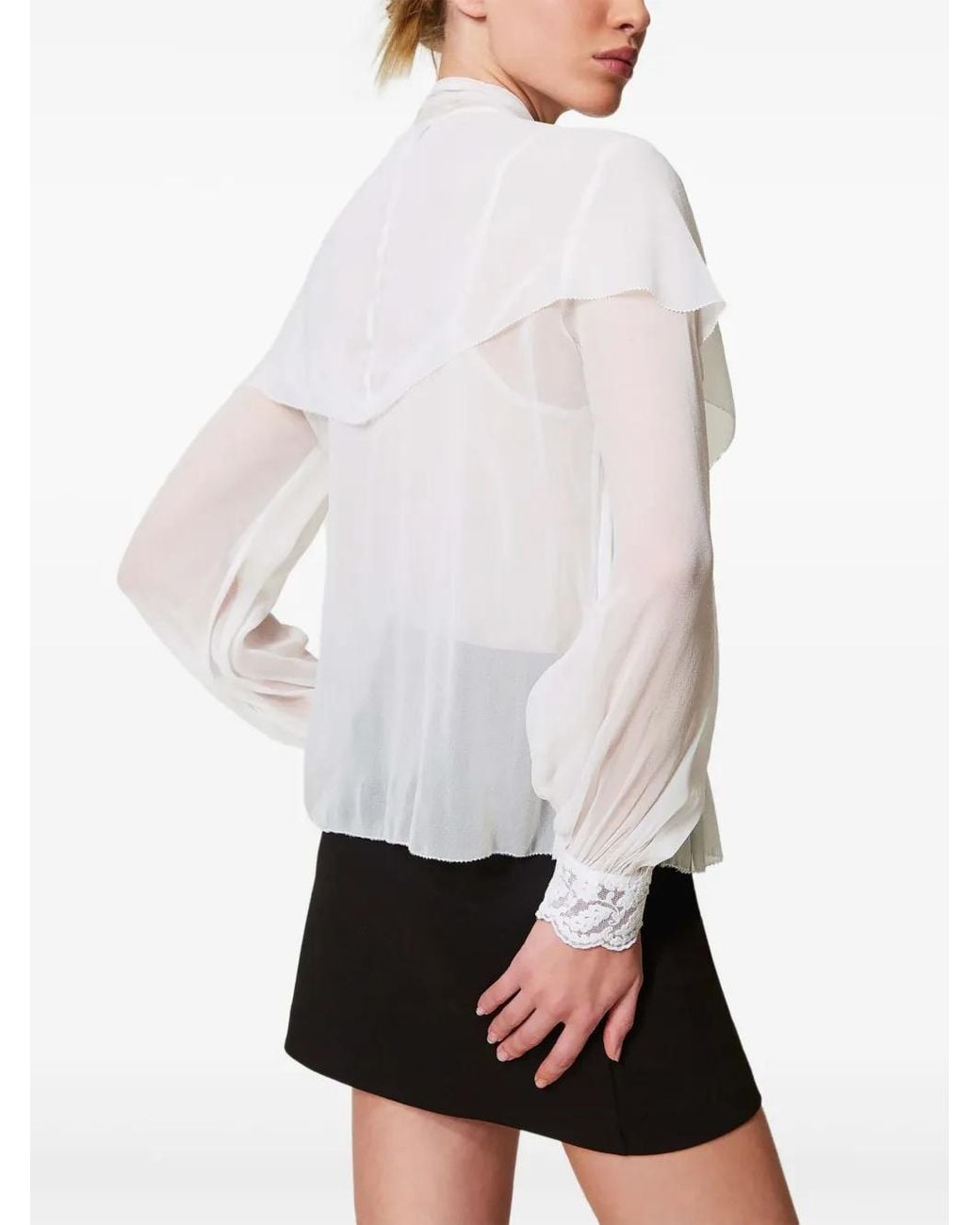 Twinset White Lace-Detail Georgette Blouse