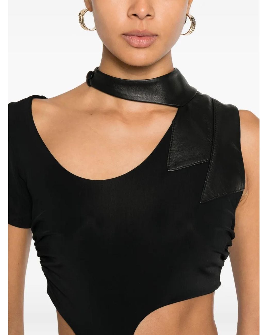 MITILIANE COUTURE Black Leather Insert Top