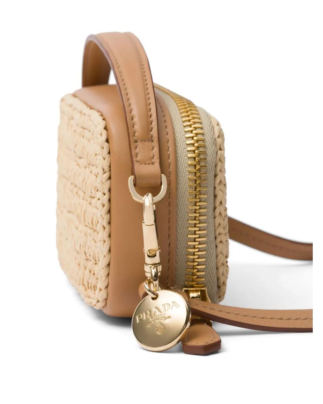 Prada Gehaakte Mini-Tas Met Logoplakkaat in het Natural