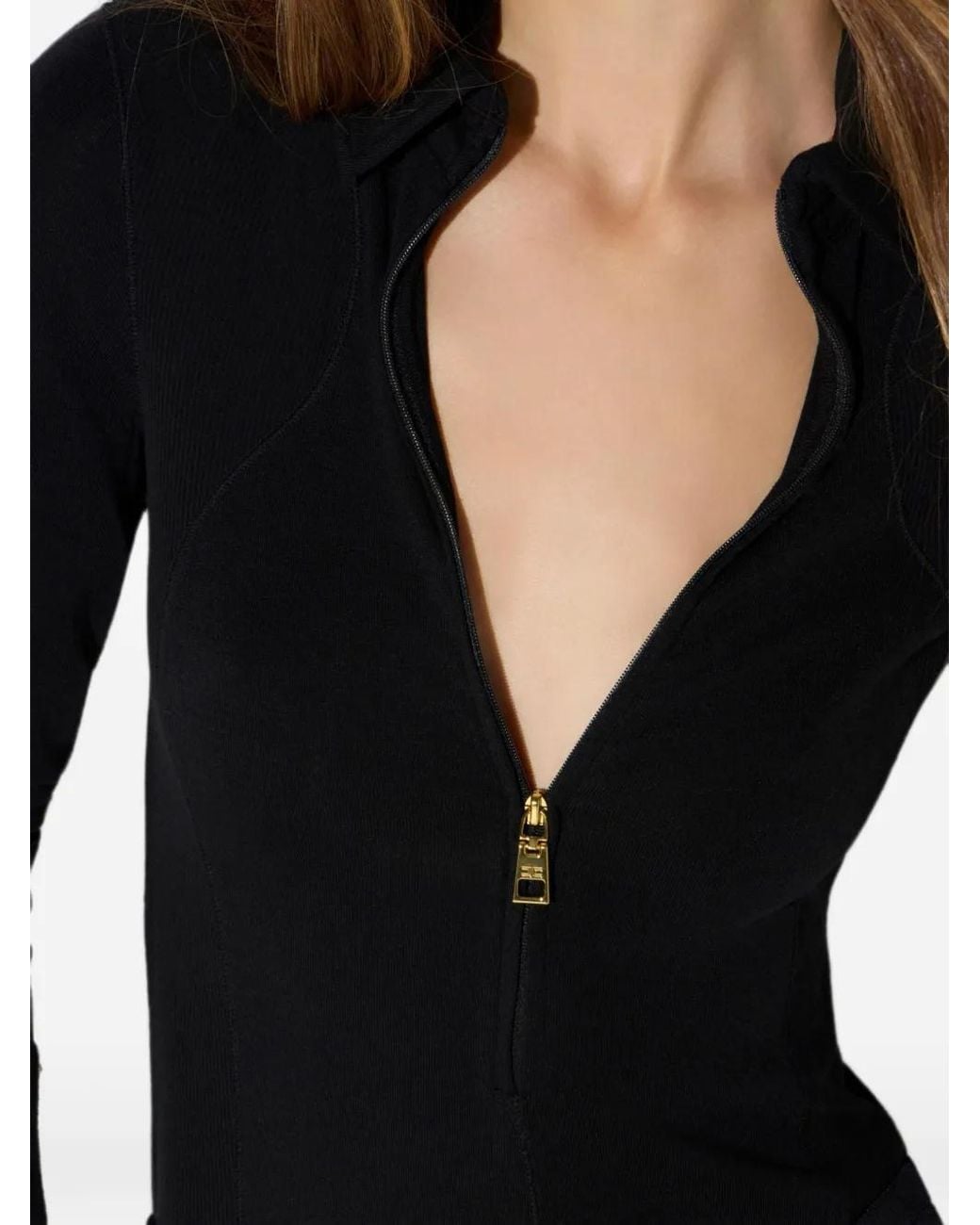 Elisabetta Franchi Black Lightweight Jersey Top With Zip
