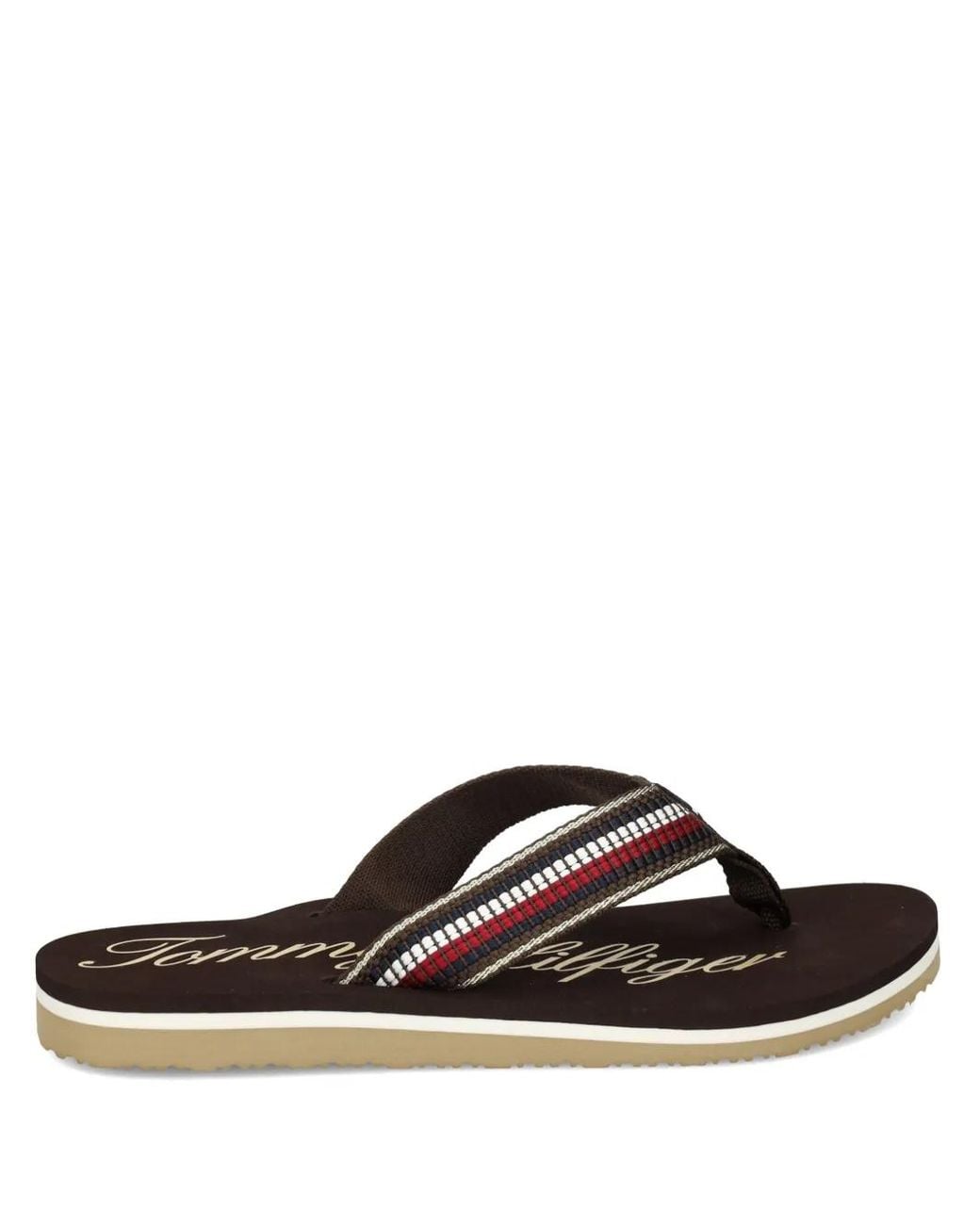 Tommy Hilfiger Brown Signature Tape Flip-Flops