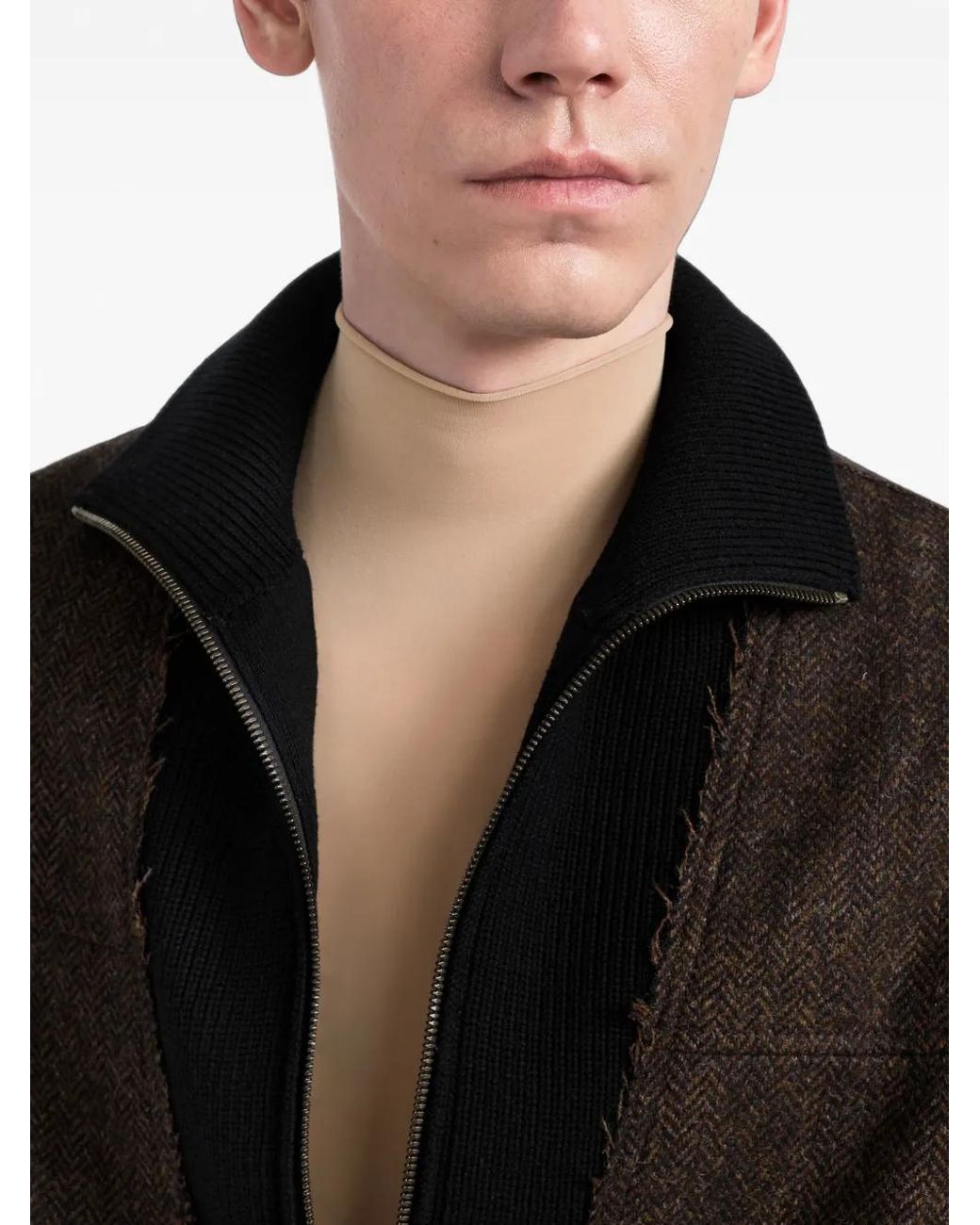 Maison Margiela Black Herringbone Wool Zip Jacket for men
