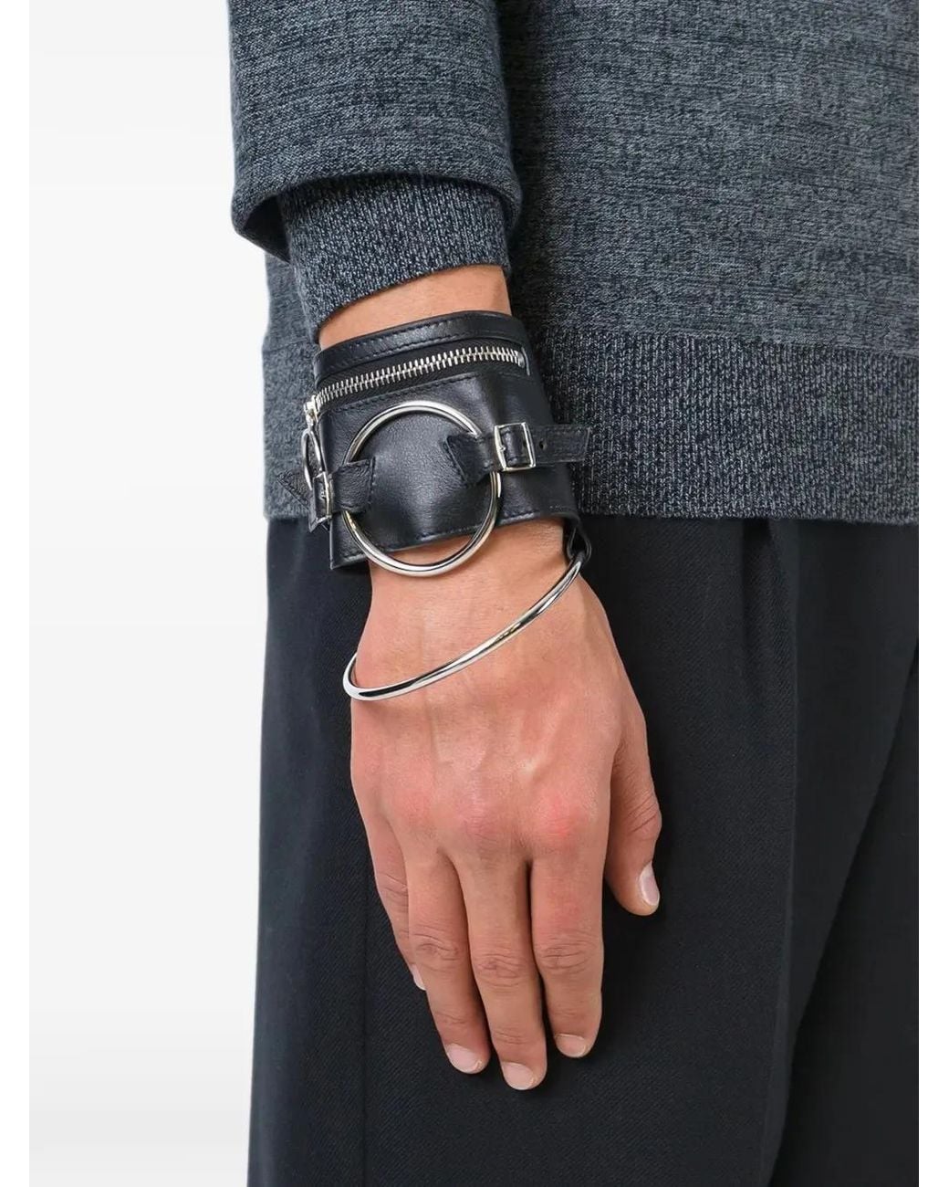 Raf Simons Blue Bracelet En Cuir À Détails De Zips