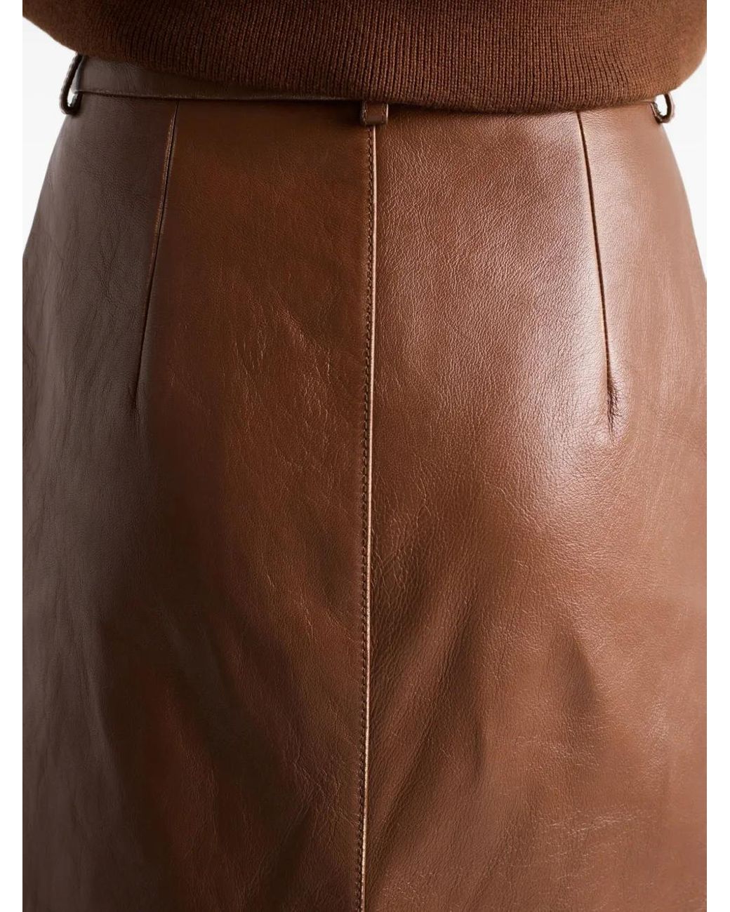 Prada Leren Midi-Kokerrok in het Brown