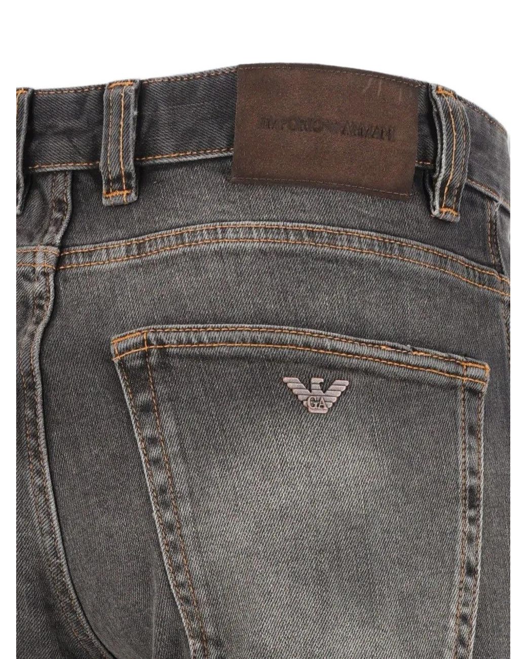 Emporio Armani Gray Straight-Leg Five-Pocket Denim Jeans With A Faded Effect for men