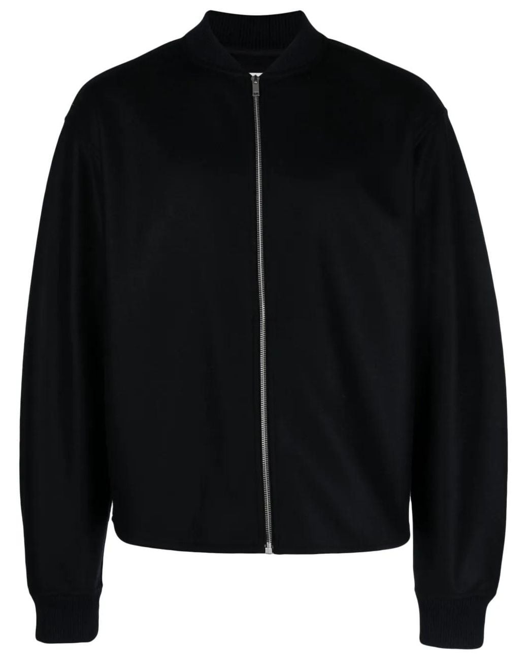 Jil Sander Black Zip-Up Wool Bomber Jacket for men