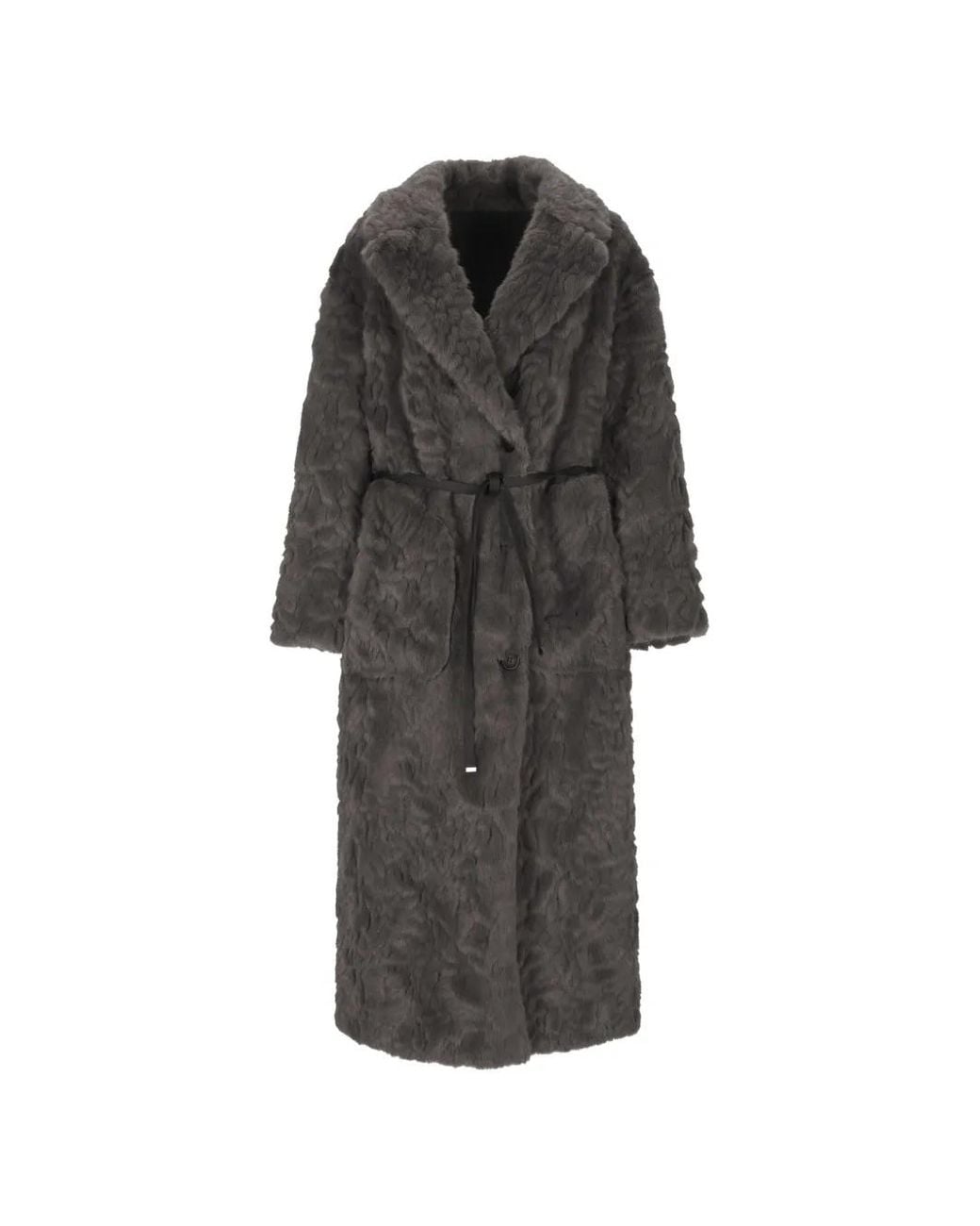 Urbancode Black Belted Faux-Fur Coat