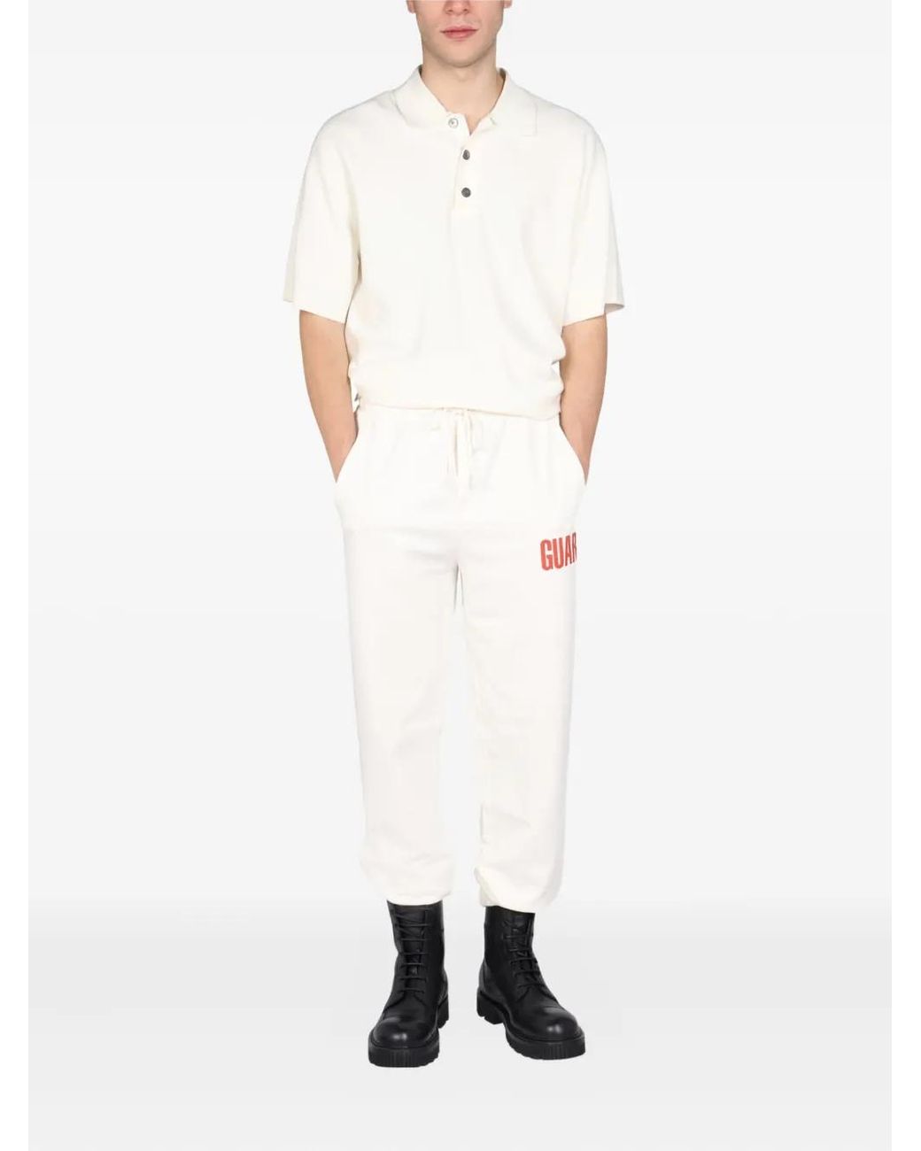 Helmut Lang White Drawstring Graphic Pants for men