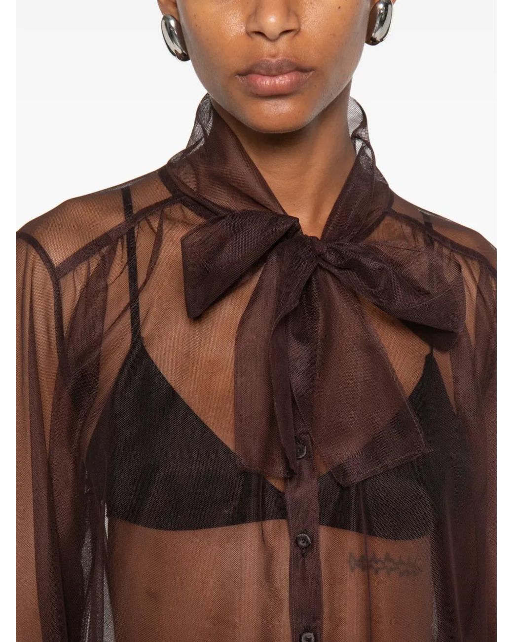 Forte_forte Brown Sheer Tie-Neck Shirt