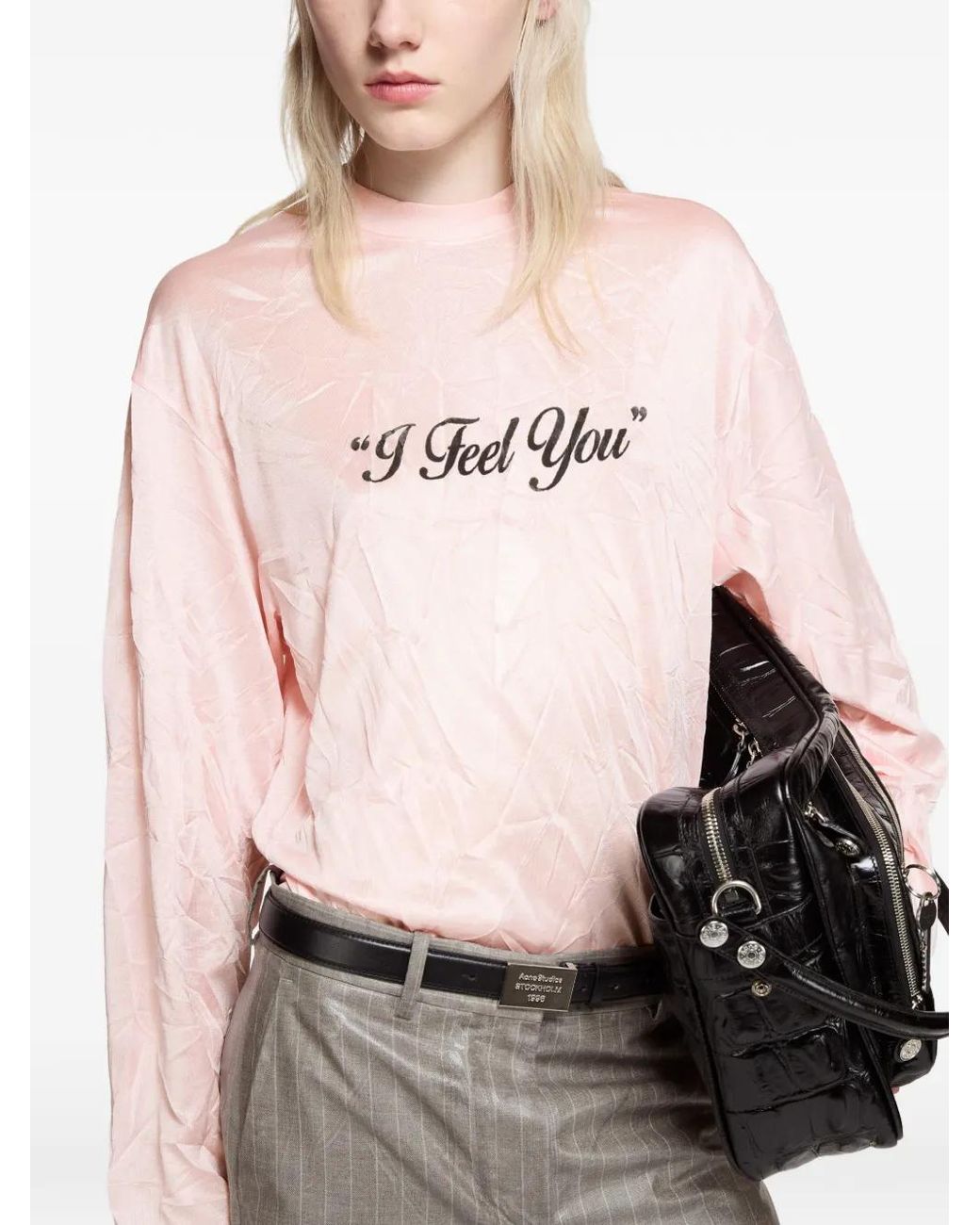 Acne Pink Crinkled Graphic T-Shirt
