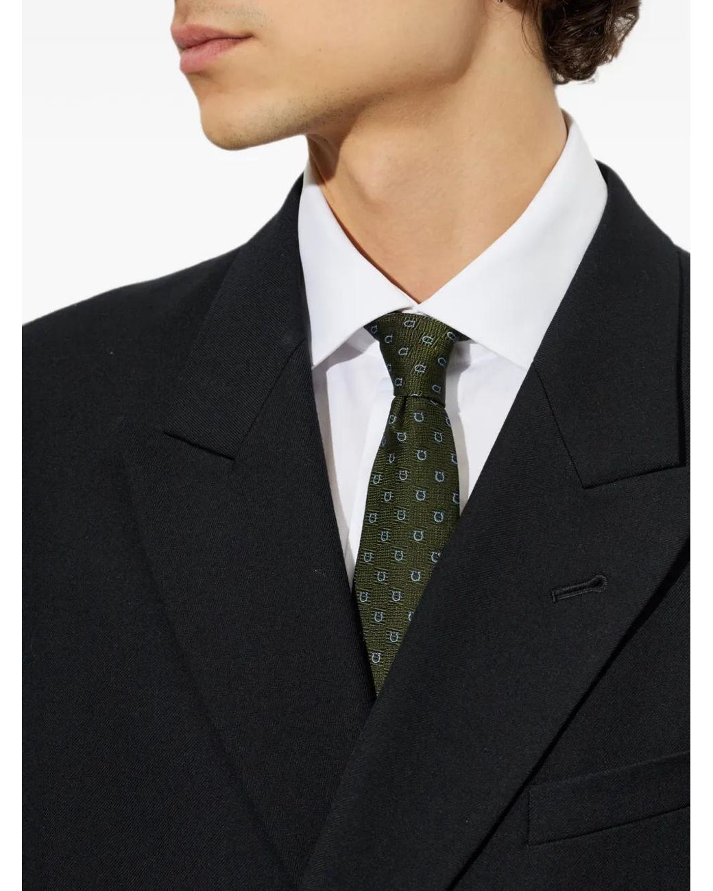 Ferragamo Green Gancini-Pattern Silk Tie for men