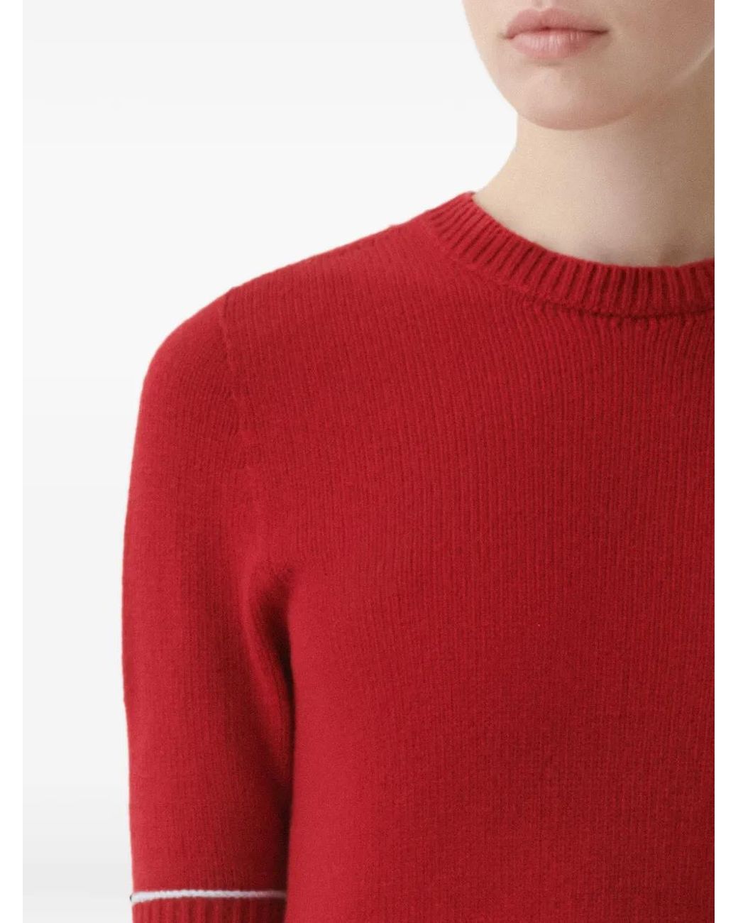 Fabiana Filippi Red Contrast-Trim Short-Sleeve Sweater