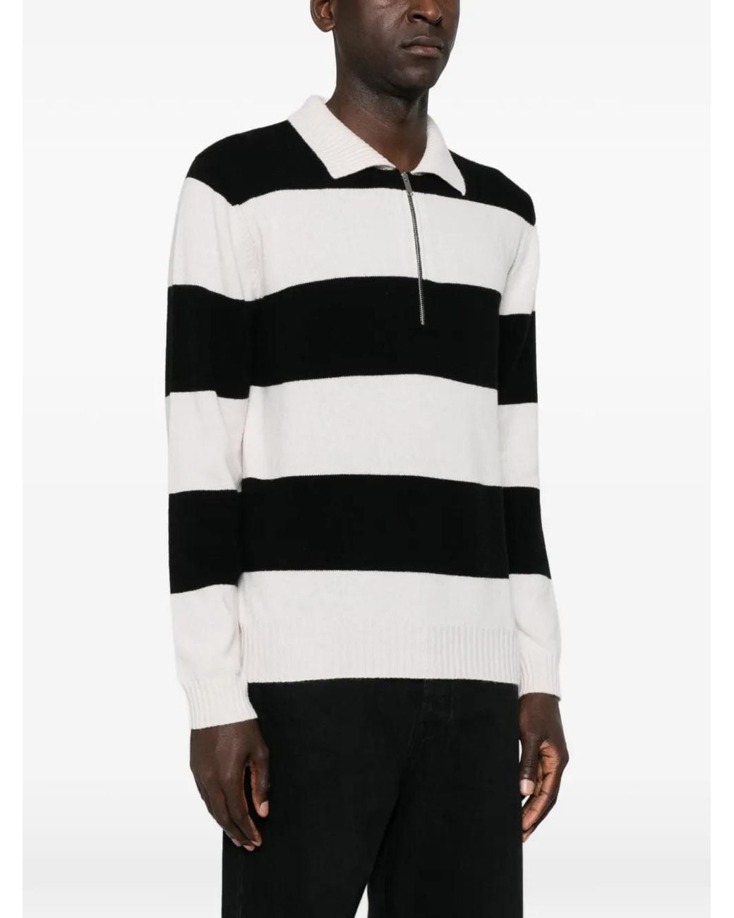 Alpha Studio Black Striped Quarter-Zip Sweater for men
