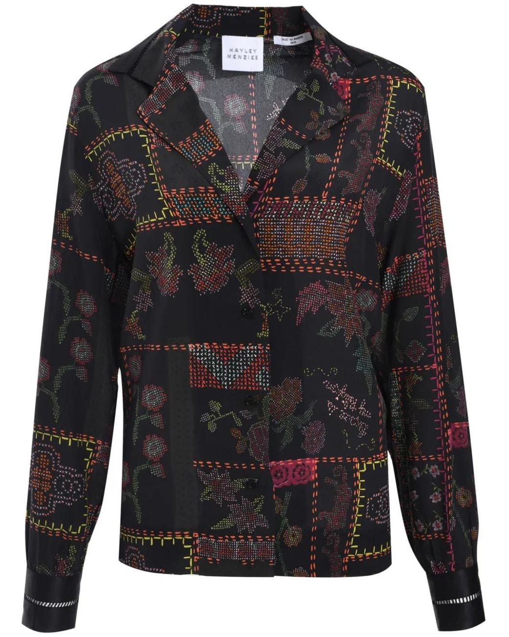 Hayley Menzies Black Floral-Embroidery Shirt