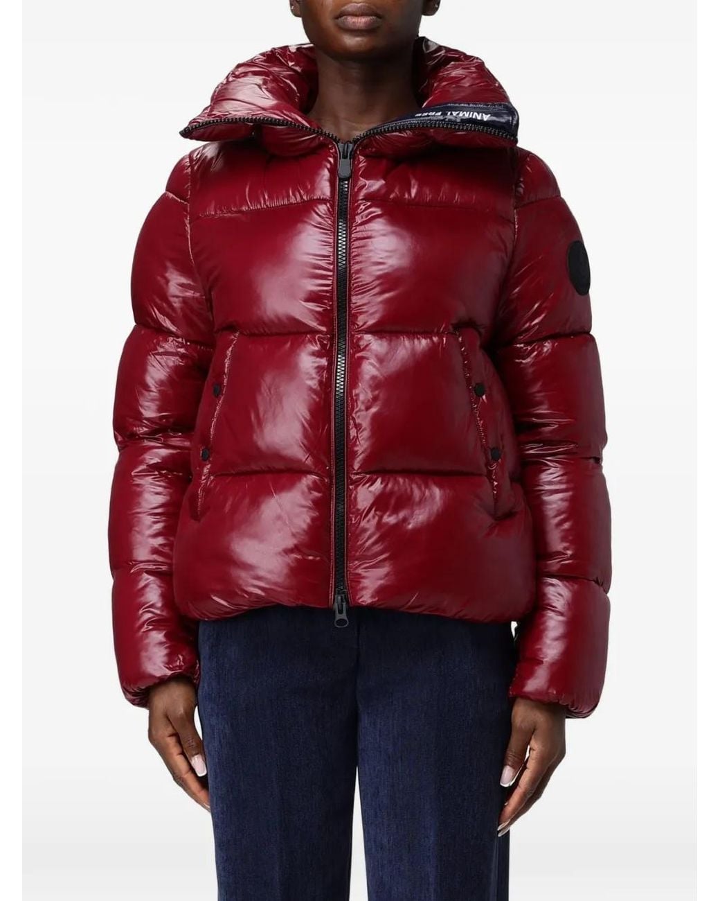Save The Duck Red Logo-Patch Padded Jacket
