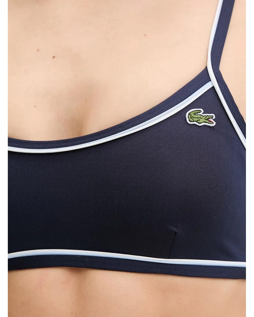 Lacoste Blue Piped-Trim Logo-Patch Bikini Top