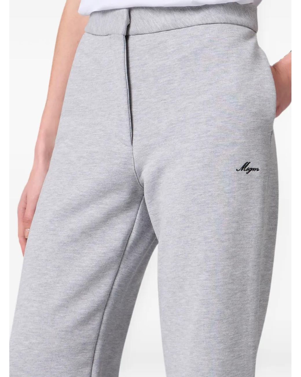 MSGM White Logo-Embroidered Wide-Leg Track Pants