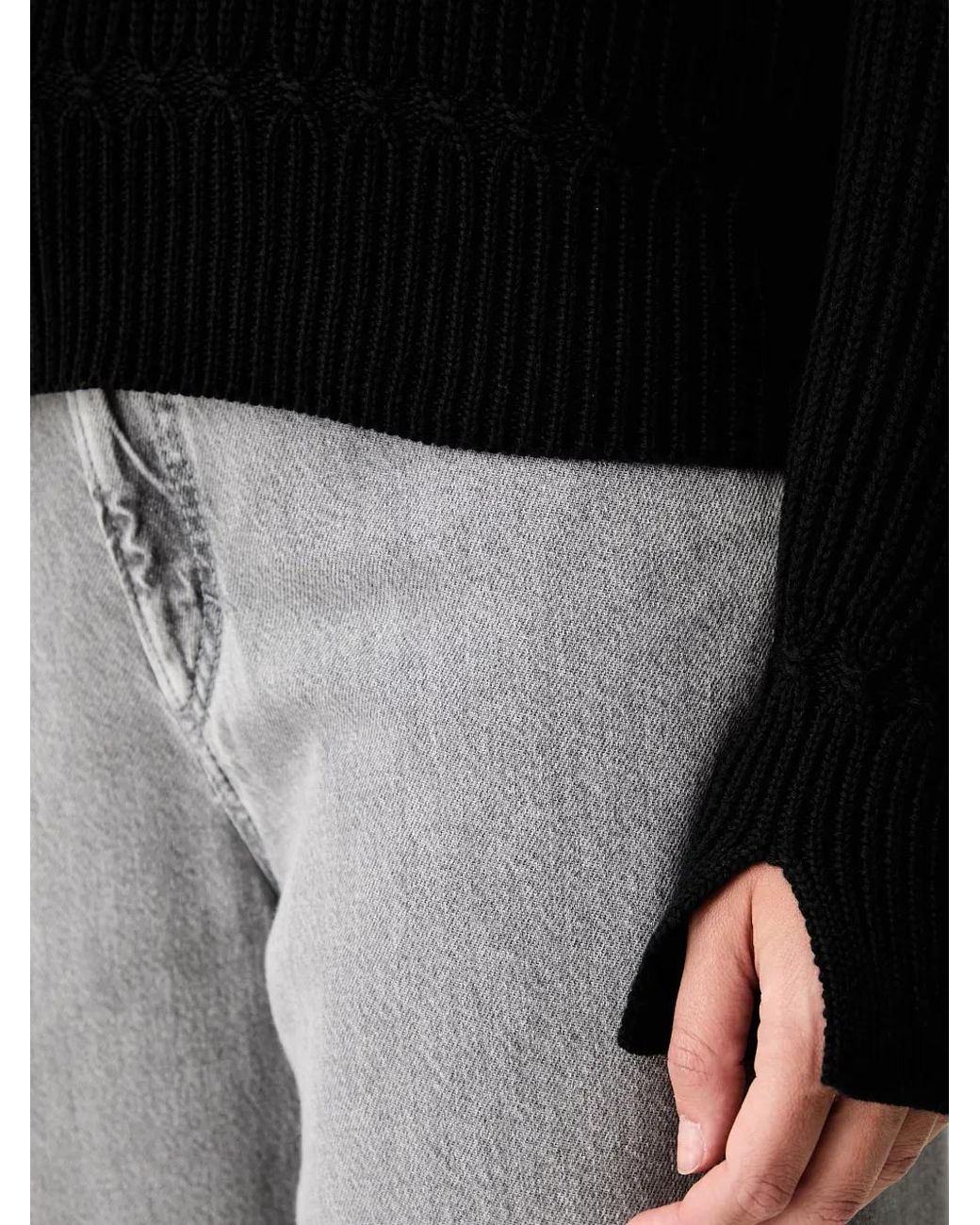 ARMANI EXCHANGE Black Ribbed-Knit Spread-Collar Sweater