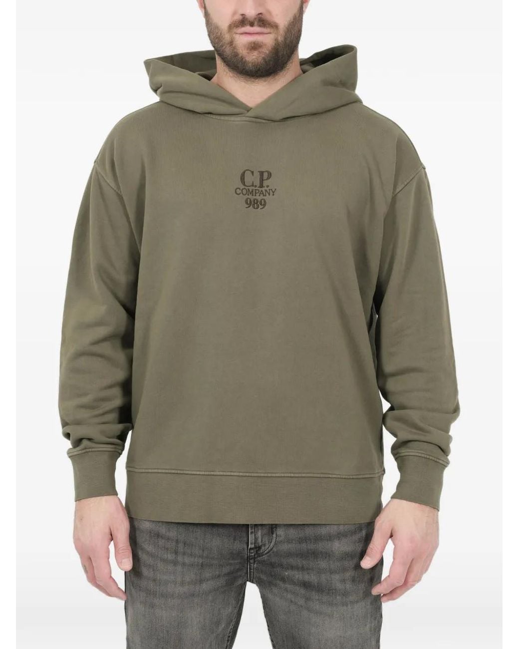 C P Company Green Logo-Embroidery Hoodie for men