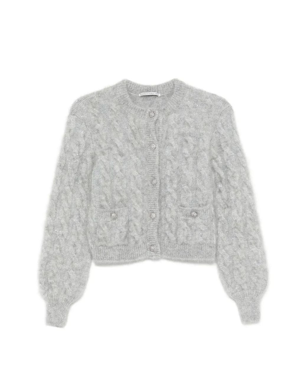 Alessandra Rich Gray Cable-Knit Cardigan