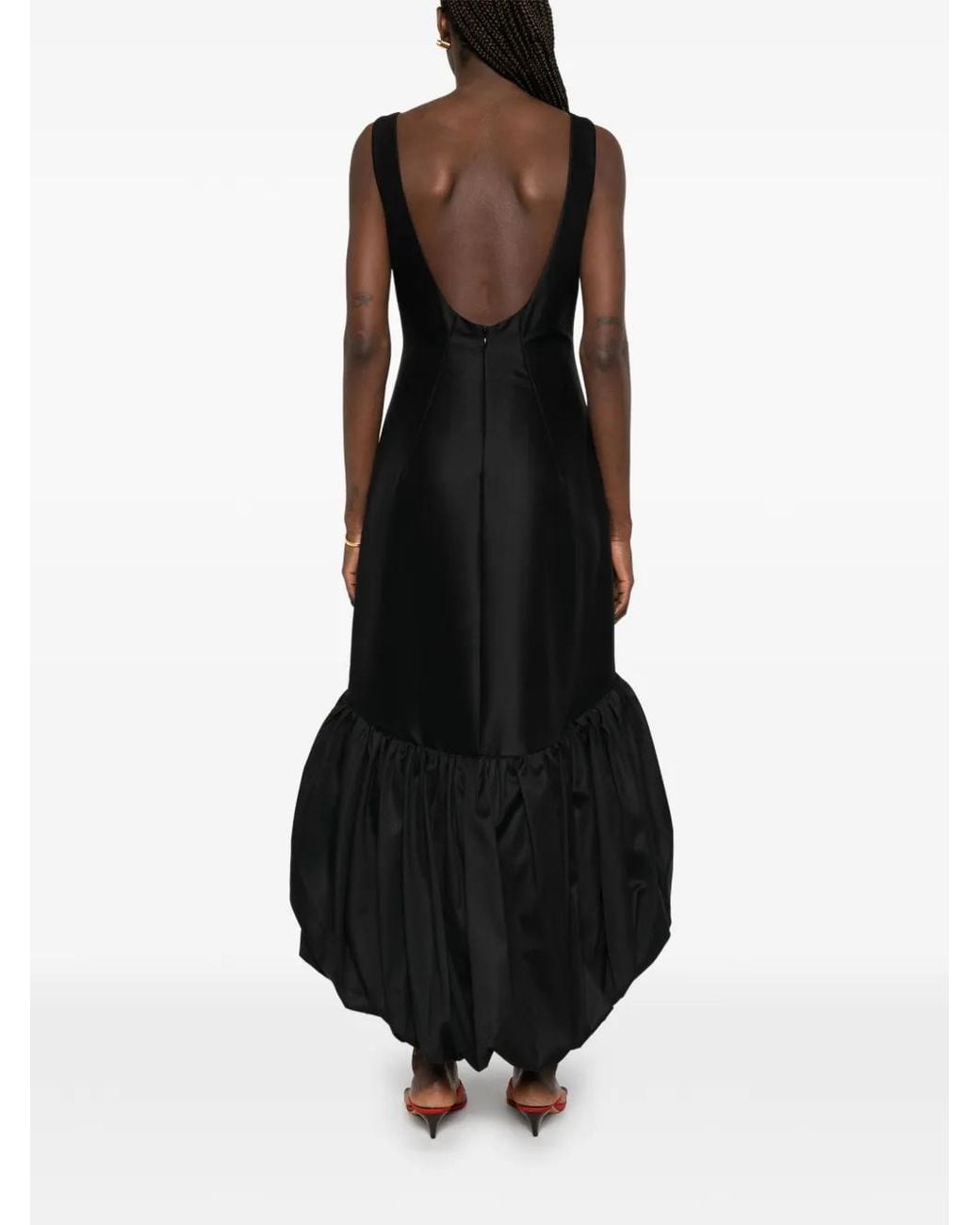 Rohe Black Bubble-Hem Scoop-Back Midi Dress