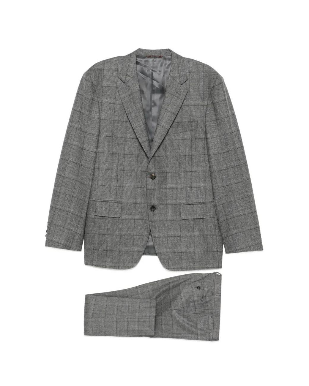Canali Gray Check-Pattern Single-Breasted Suit for men