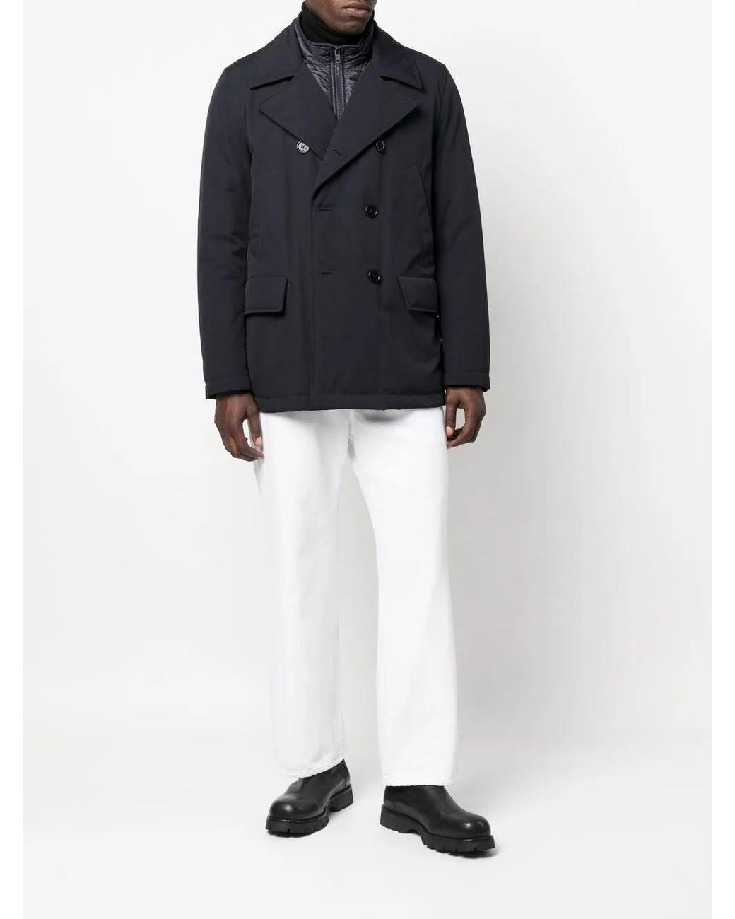 Fay Blue Quilted Double-Breasted Coat for men