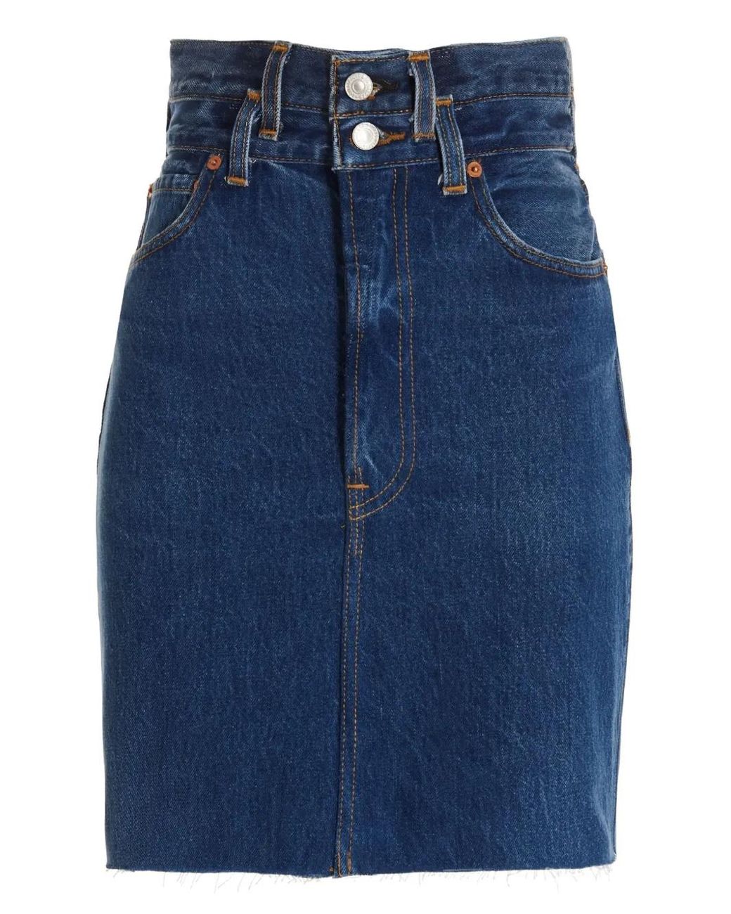 Re/done Blue High-Waisted Denim Skirt