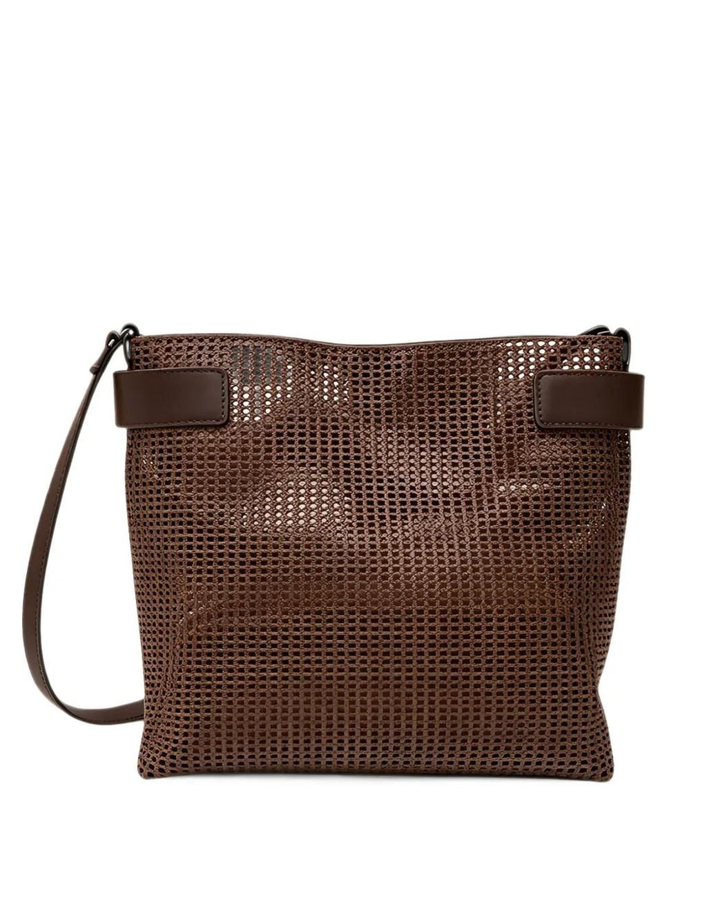 Brunello Cucinelli Brown Perforated Leather Shoulder Bag