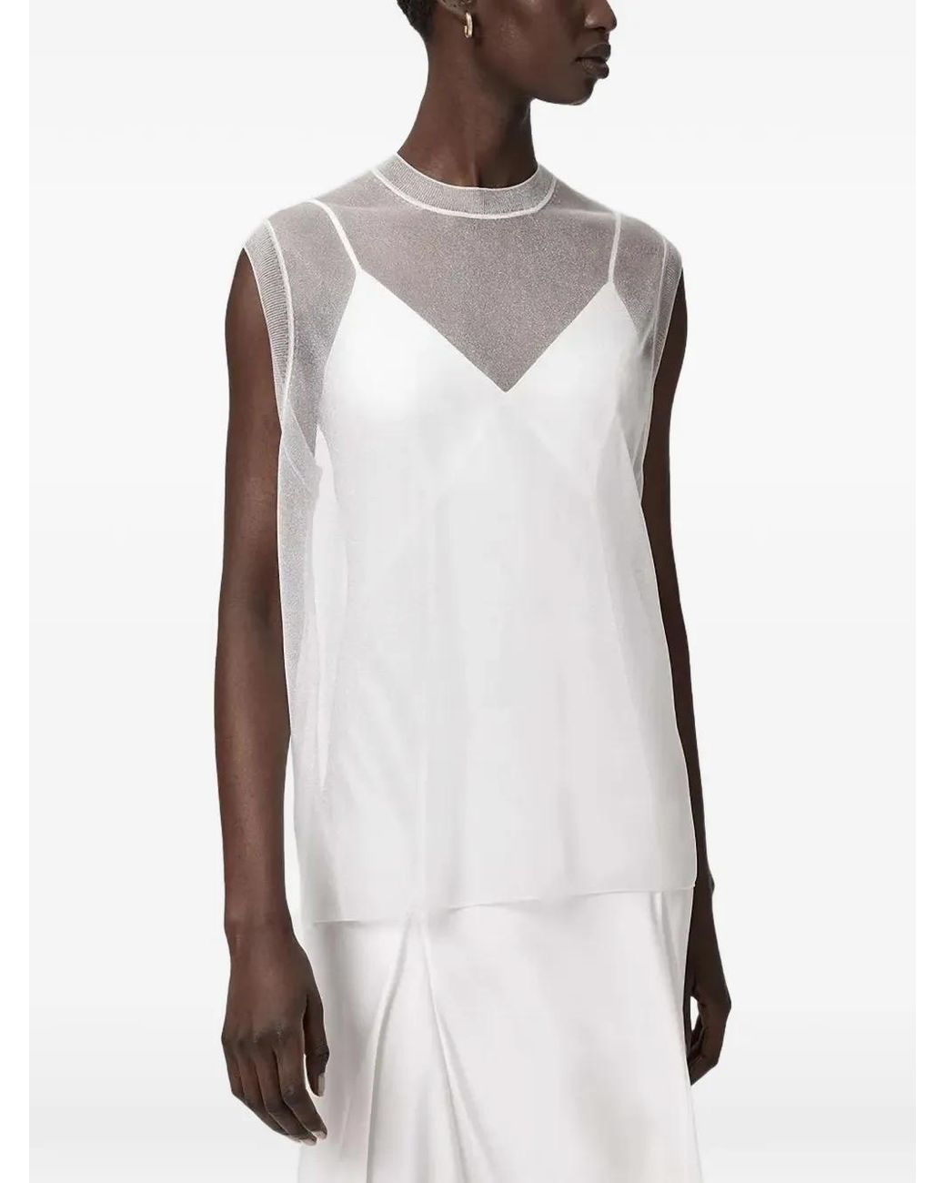 AllSaints White Sheer-Overlay Flared Dress