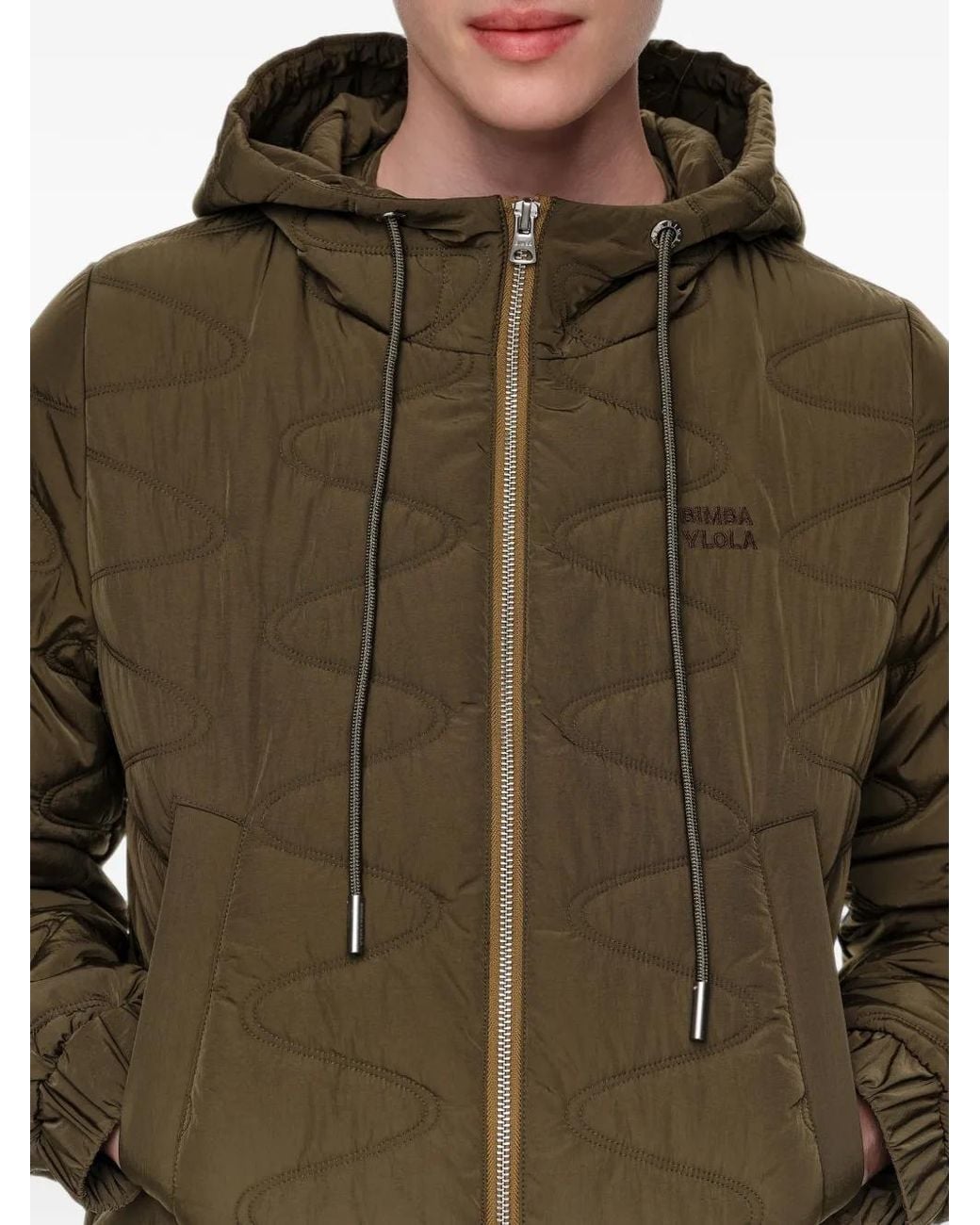 Bimba Y Lola Green Khaki Mid-Length Padded Puffer
