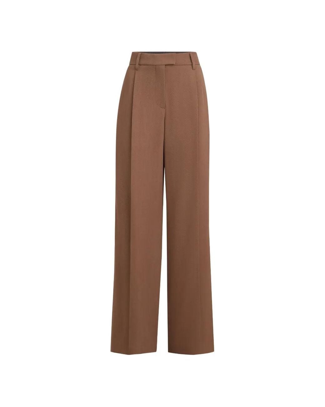 Brunello Cucinelli Brown Virgin Wool Tricotine Loose Pleated Trousers With Monili