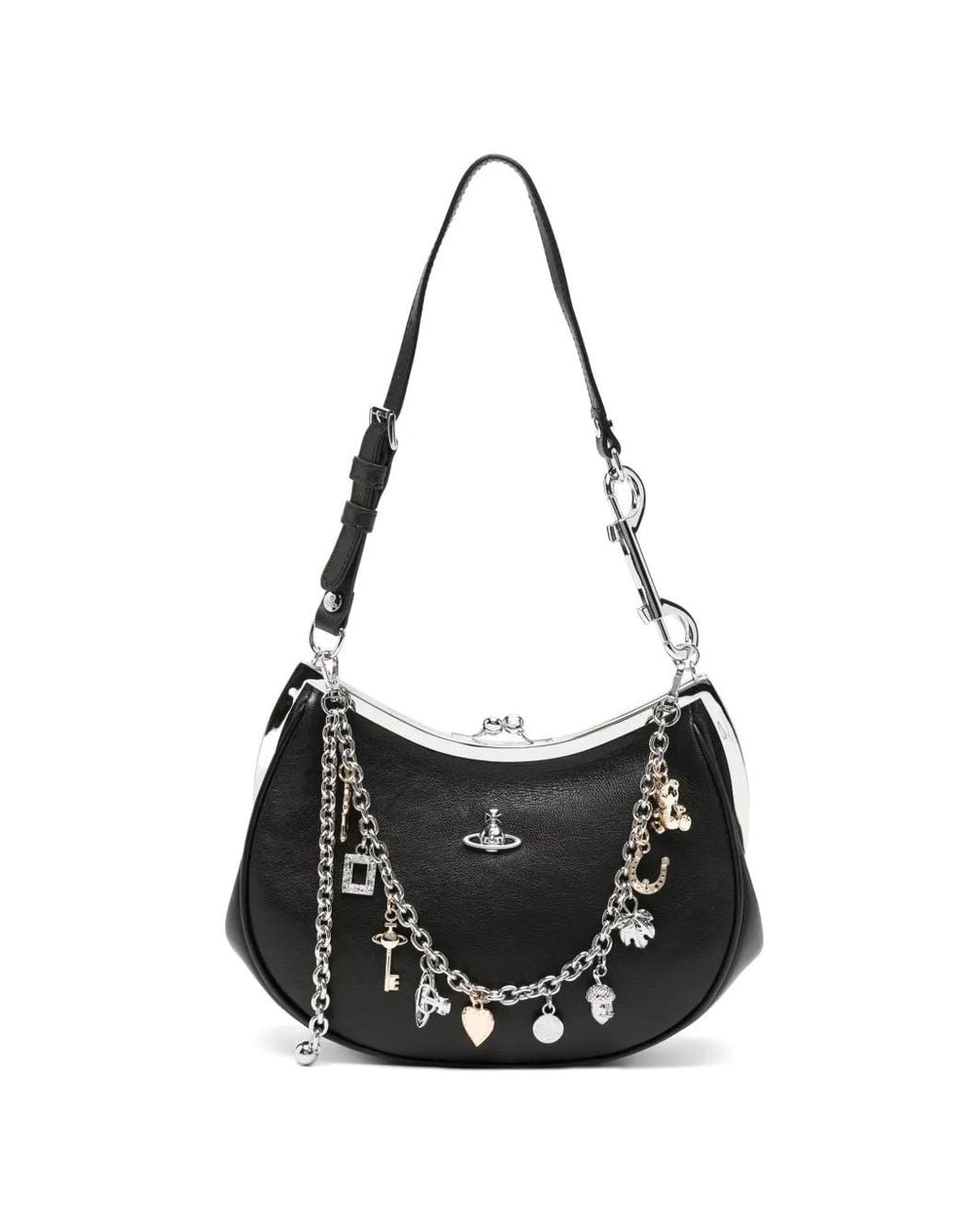 Vivienne Westwood Black Sac Porté Épaule En Cuir À Breloques