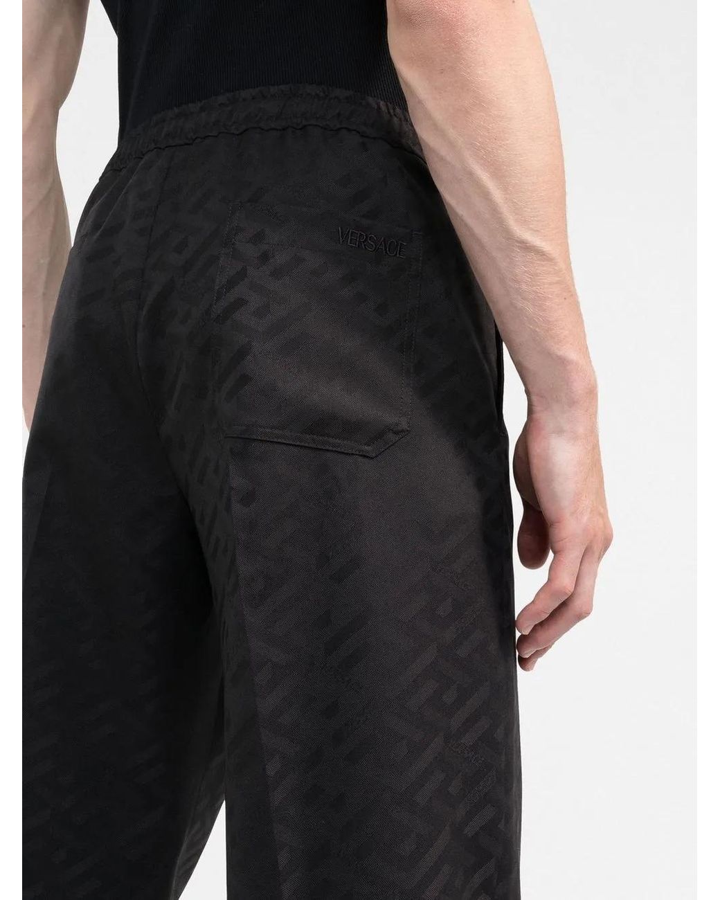 Versace Black La Greca-Print Track Pants for men