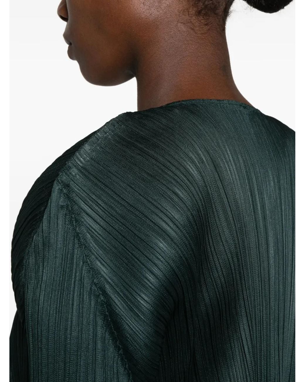 Pleats Please Issey Miyake Green Pleated Crossover-Front Top