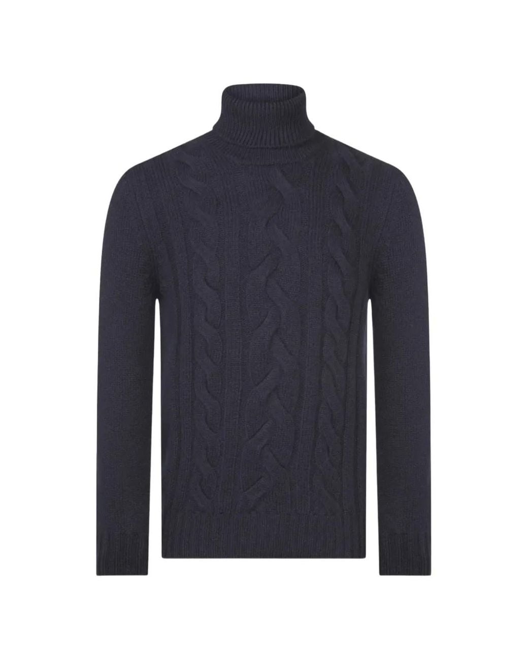 Gran Sasso Blue Cable-Knit Roll-Neck Sweater for men