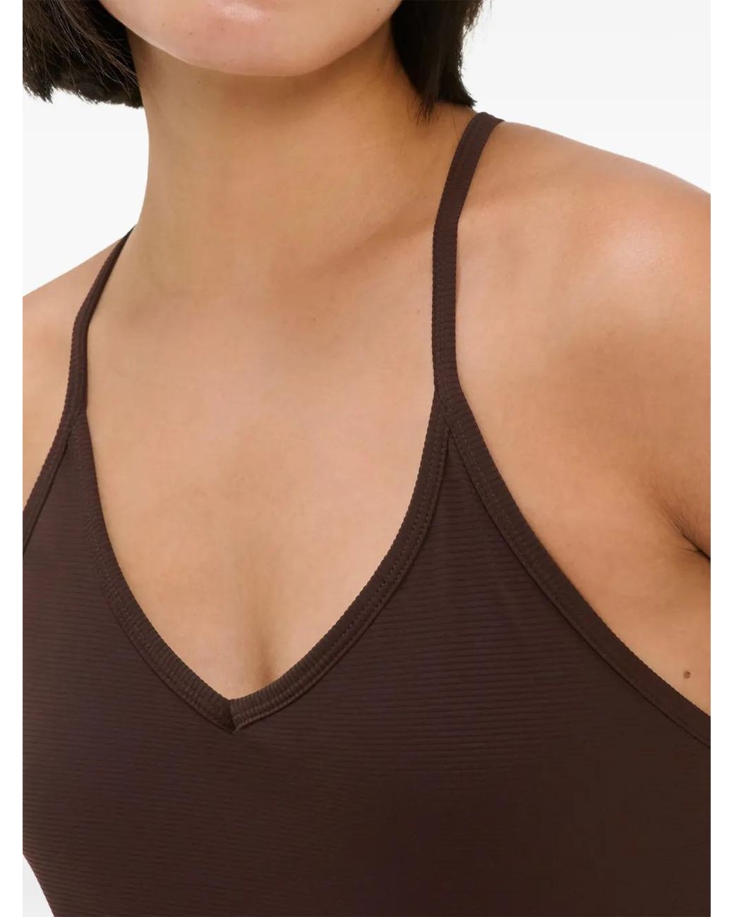 Sweaty Betty Brown Ribbed-Knit Cross-Back Maxi Dress