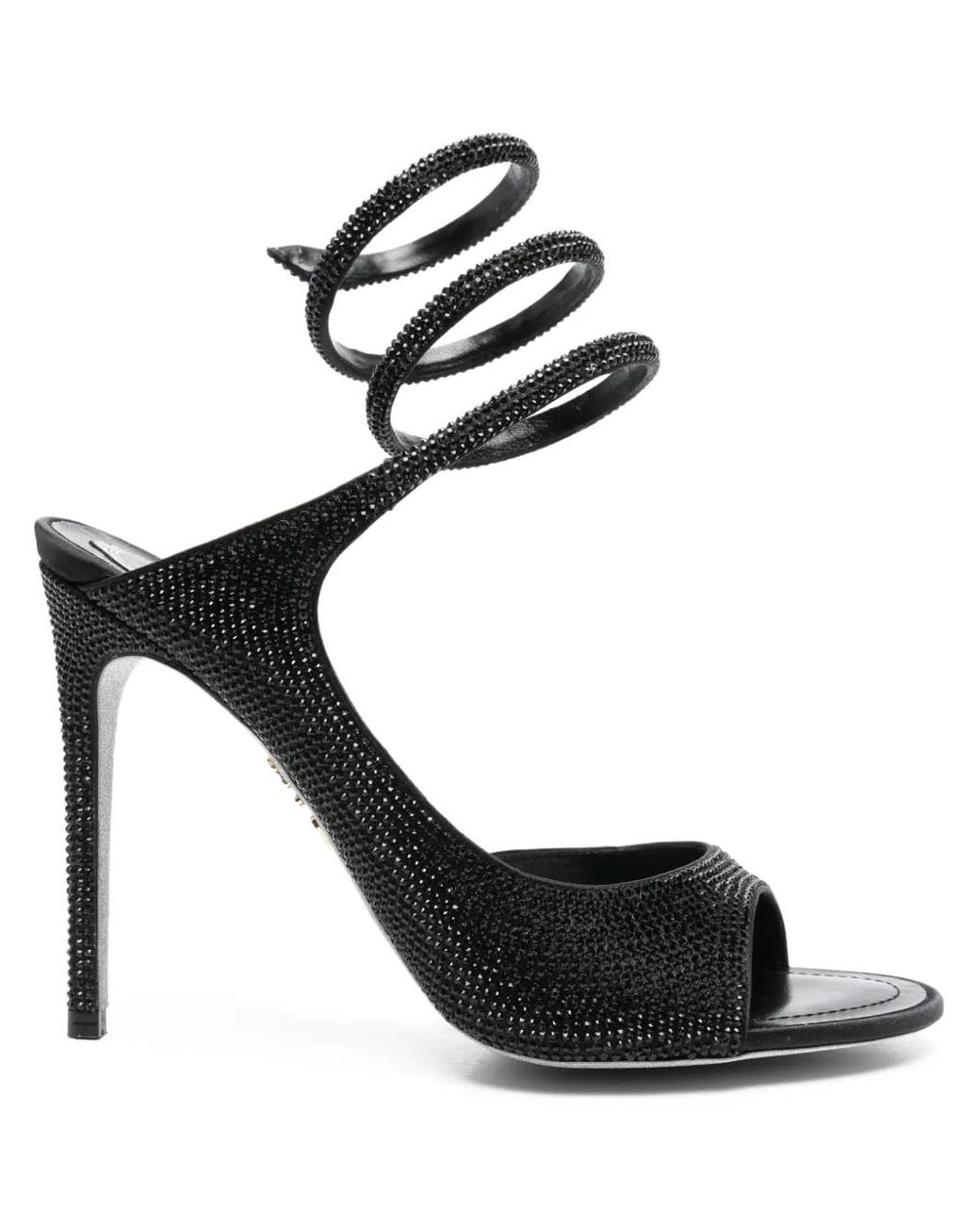 Rene Caovilla Black 105Mm Crystal-Embellished Spiral-Wrap Sandals
