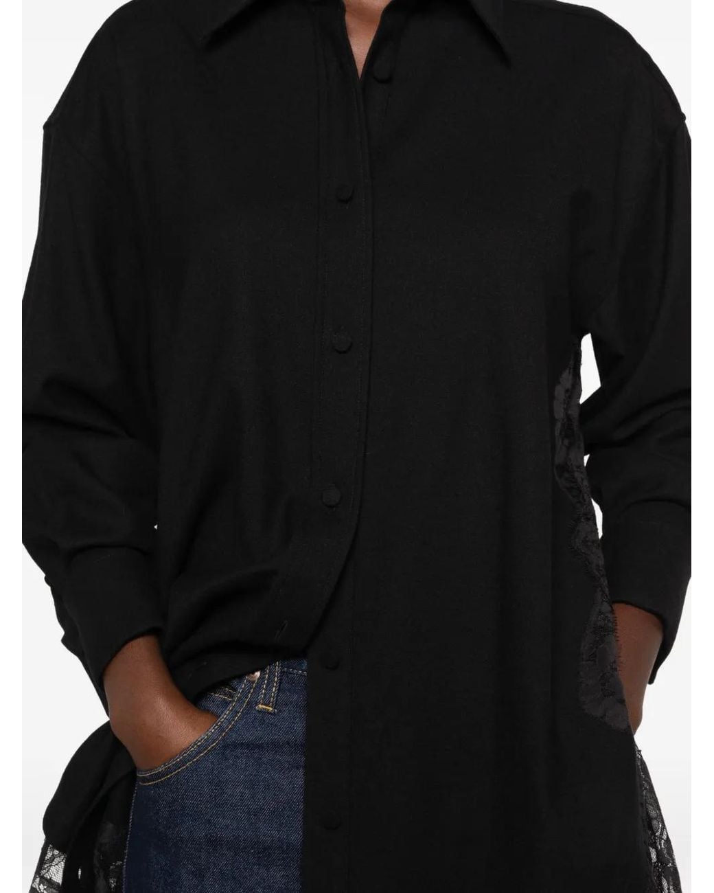 Zimmermann Black Valiant Lace-Panelled Long-Line Shirt