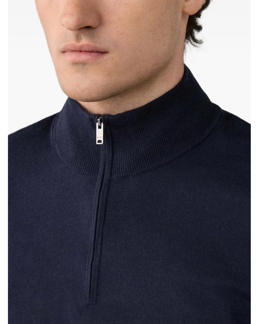 Hackett Blue Half-Zip Elbow-Patch Sweater for men