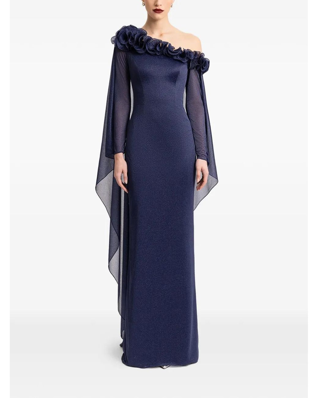 Gemy Maalouf Blue Asymmetric-Neck Gown