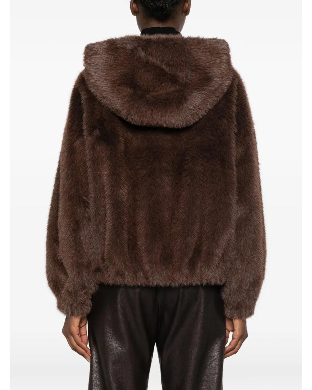Tela Brown Hooded Faux-Fur Jacket
