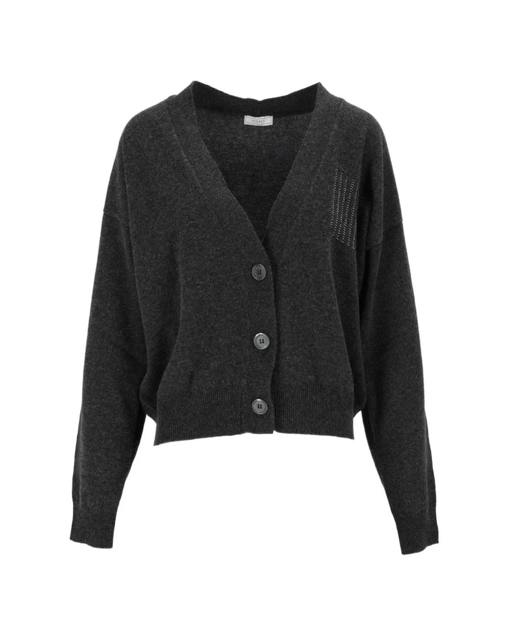 Peserico Black Bead-Embellished V-Neck Cardigan