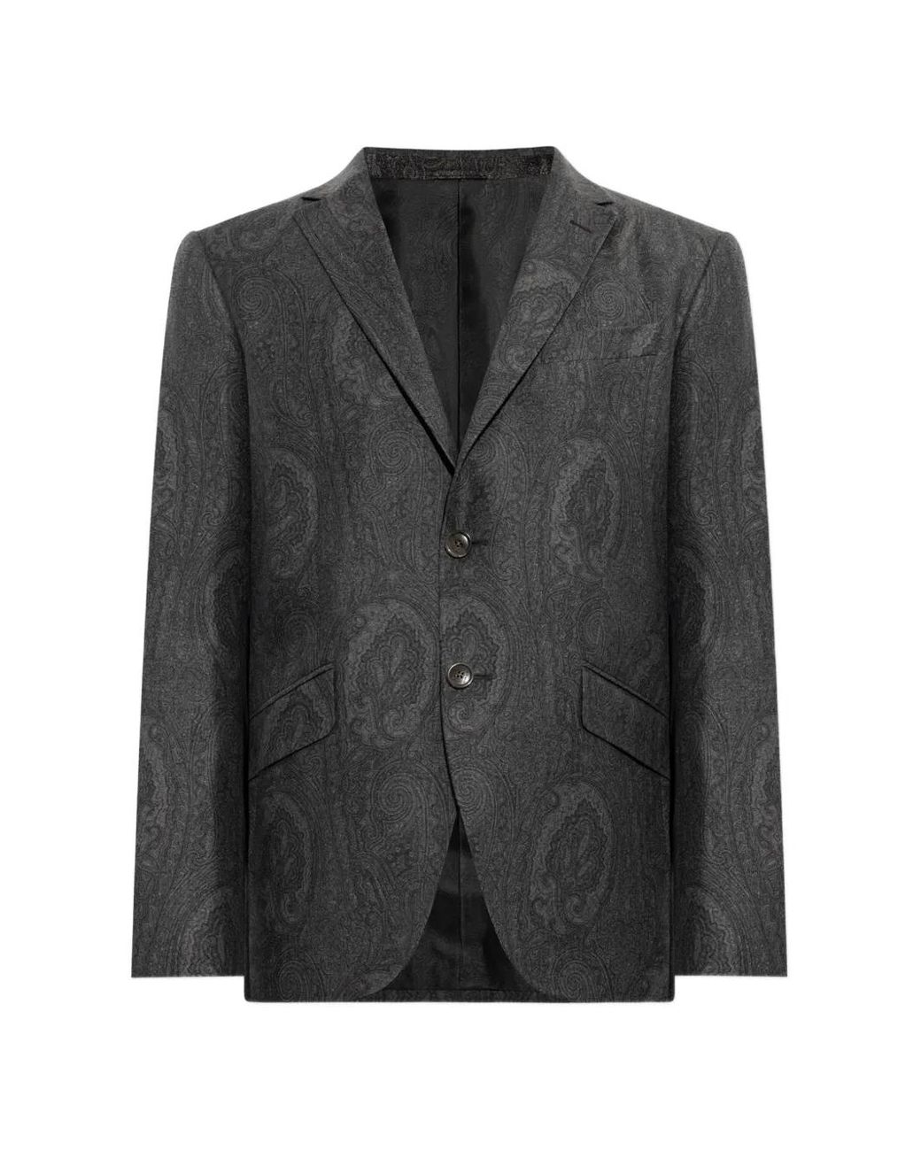 Etro Black Paisley-Print Wool Blazer for men