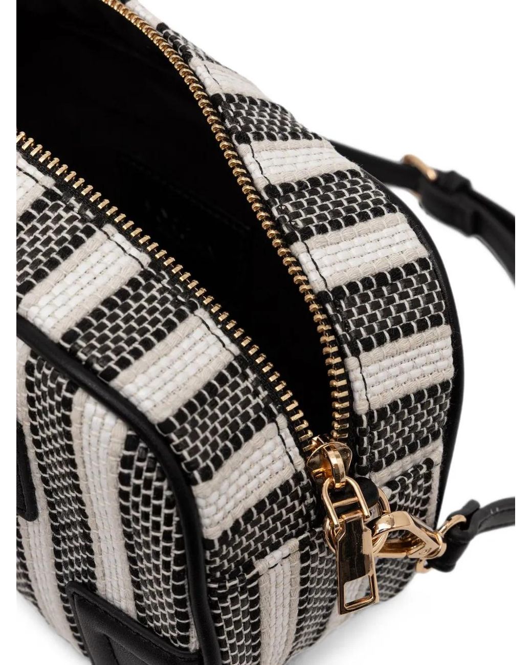 Morgan Black Striped Logo-Charm Tote Bag