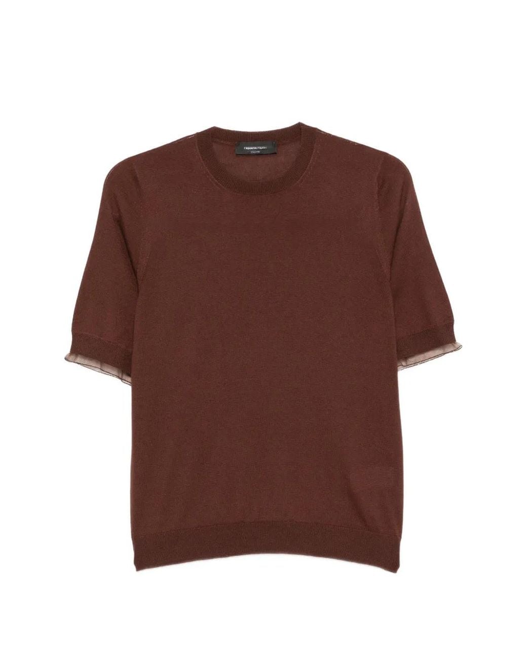 Fabiana Filippi Brown Tulle-Trim Short-Sleeve Top