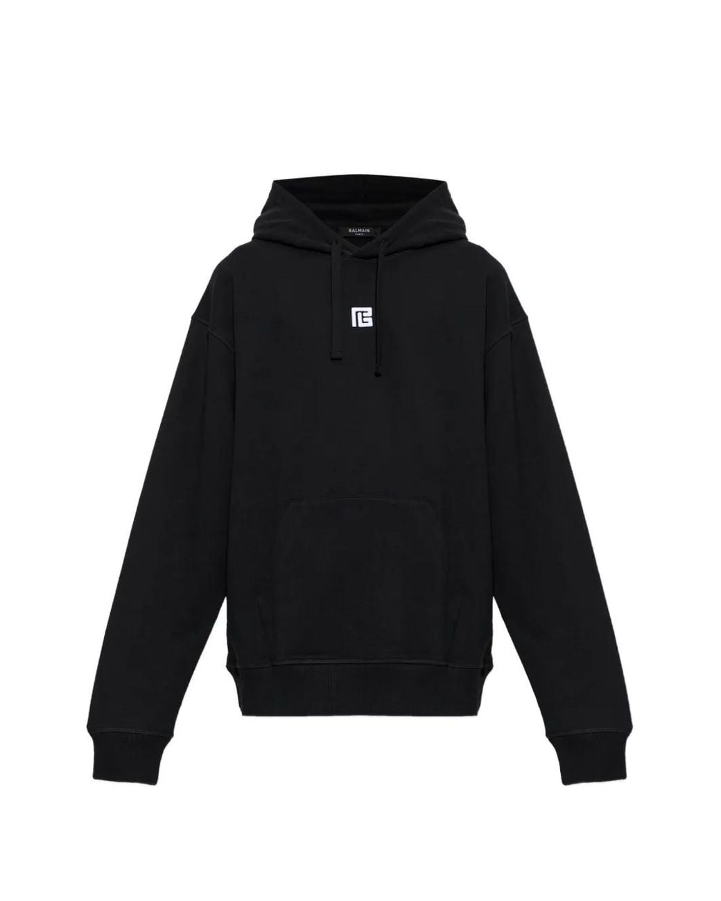 Balmain Black Logo-Embroidered Drawstring Hoodie for men