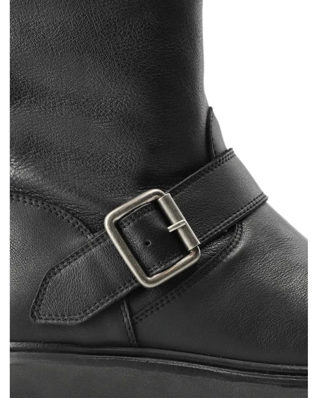 COPENHAGEN Black Chunky Biker Buckled Chunky-Sole Boots