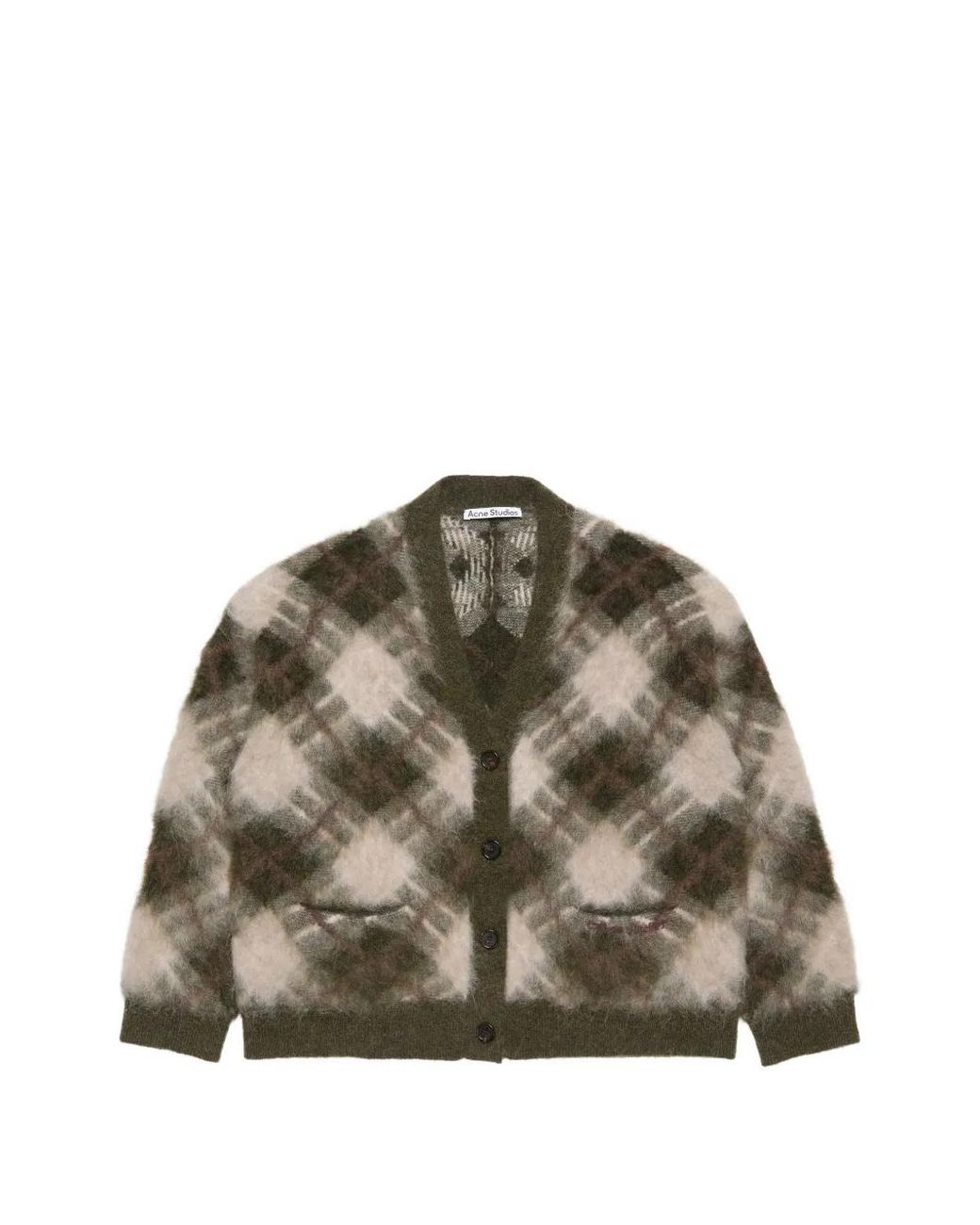 Acne Green Cardigan En Mohair À Col V