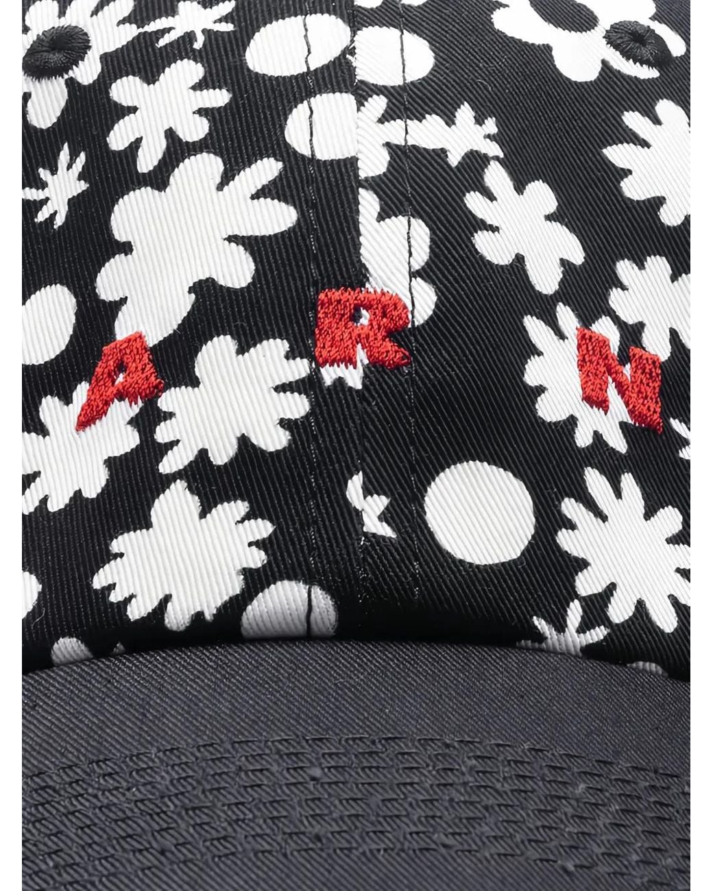 Marni Black Floral-Print Baseball Cap for men